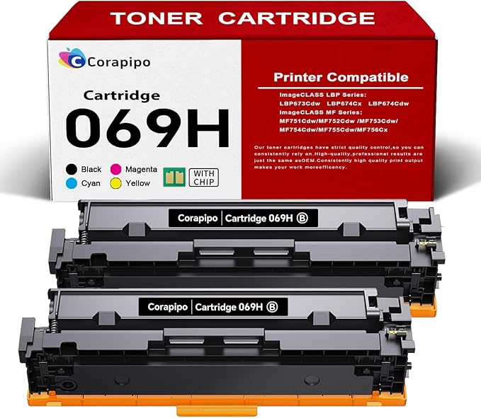 069H 069 MF753Cdw High Yield Black Toner Cartridges Compatible for Canon 069H 069 Toners Work with MF753Cdw MF751Cdw LBP674Cdw LBP673Cdw LBP674Cx MF752Cdw MF756Cx |069H Black Toner,2Pack