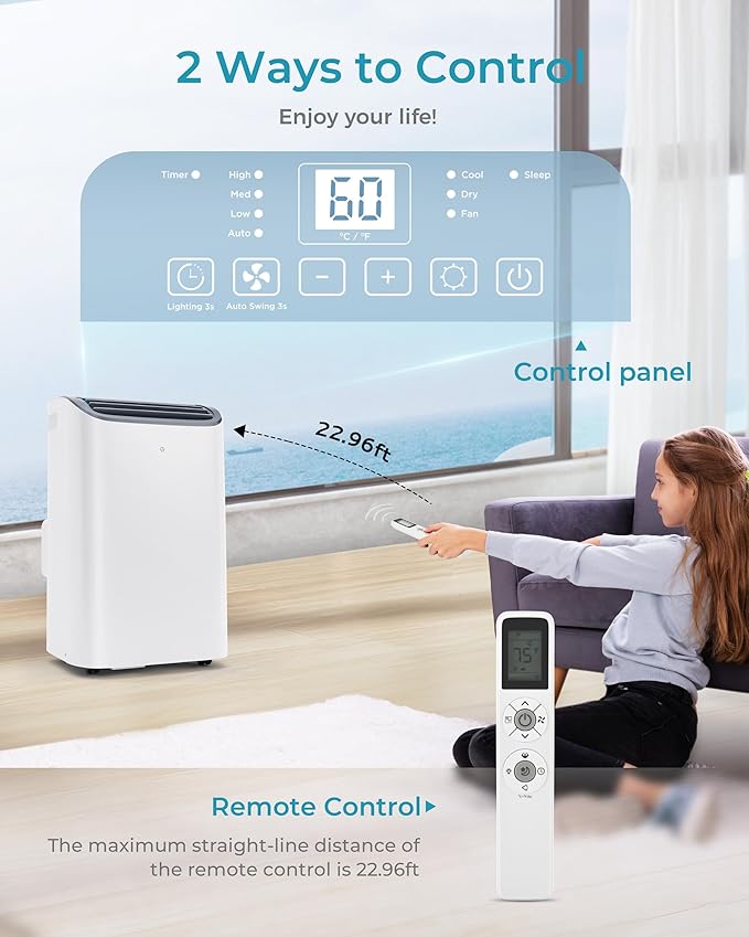 EUHOMY 12,000 BTU Portable Air Conditioners, 4-in-1 Portable Air Conditioner Up to 550 Sq.Ft, Portable AC Unit with Cool, Sleep, Dehumidifier, Fan Mode, Timer, Low Noise, Installation Kit, Apartment