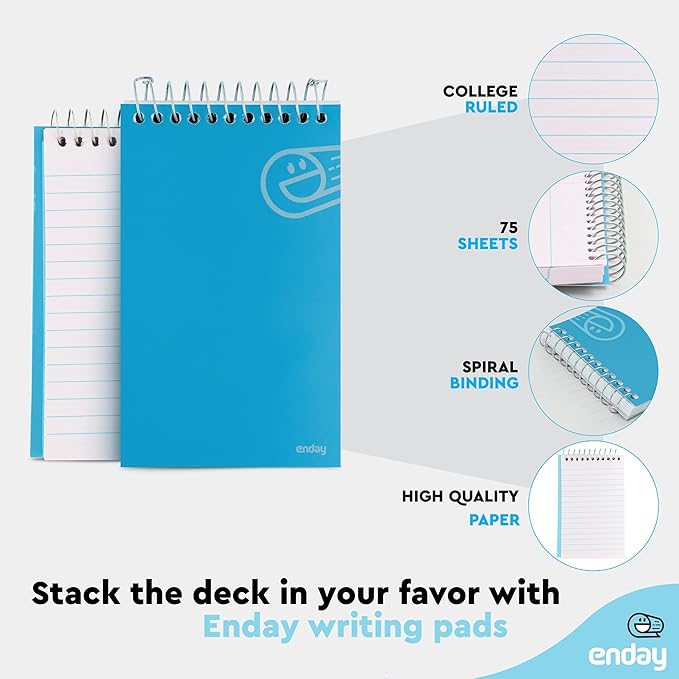 Enday Pocket Notebook, Small Notebooks Top Bound Small Spiral Notebooks, Memo Pad for Home Office Accessories, 75 Sheets, 3 x 5 Mini Notepad in Pink, Purple, Green, Blue, Red, Grey (12 Pack)