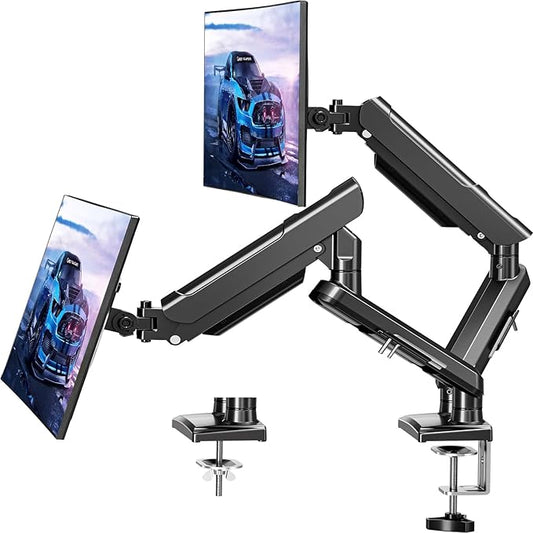 Dual Monitor Mount for 2 Monitors up to 32 inches, Height Adjustable Gas Spring Double Computer Stand, Two Display Desk Mount Holder, Each Monitor Arm Holds Max 22lbs, VESA Mount, Black, Freelift Pro
