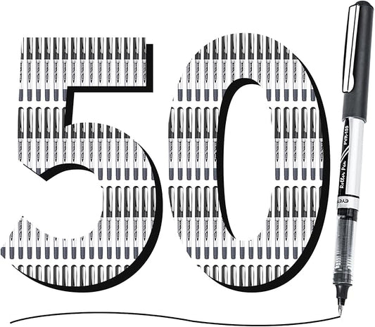 EYEYE 50 Pack 0.7mm Black Rollerball Pens, Medium Point Roller Ball Pen Quick Dry, Liquid Ink Pens Fine Point Smooth Writing Pen for Journaling, Note Taking, Office and School Supplies