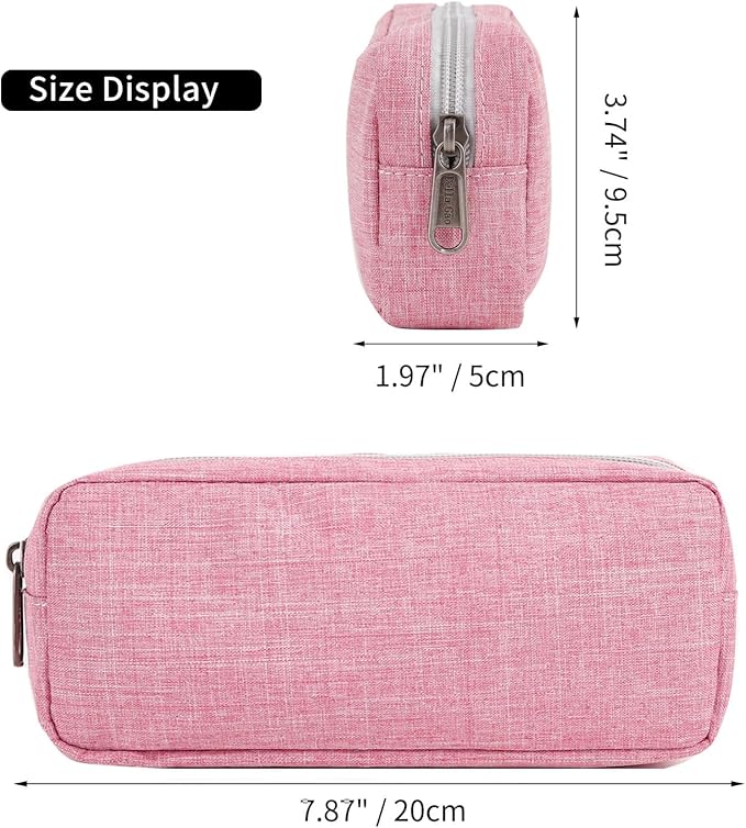 Della Gao Small Pencil Case Large Capacity Pencil Pouch Marker Pen Bag Coin Pouch Office Stationery Organizer (Pink)