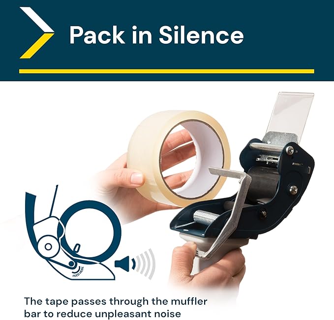 Excell RTS-82891 Low Noise Tape Dispenser, 2" Wide, 3" Core with Pushflap Technology & Static Cling Strip for Quiet, Smooth Carton Sealing - Includes Tape Roll, 1 Pack