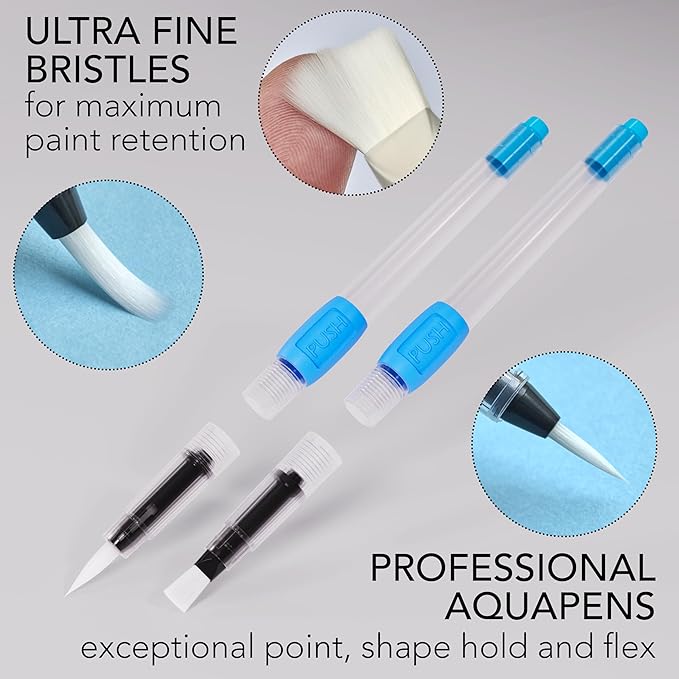 aquapens Water Brush Pens for Painting - 6 Pack - Water Drawing Brush Pens with 6 Different nibs - Portable Watercolor Brush Pens for Artists - Water Brush Pens for Kids and Adults