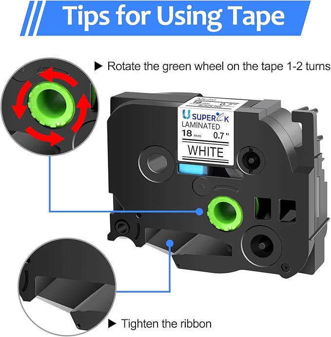 6PK 18mm 0.7'' Laminated White Tape Compatible for Brother P-Touch Label Maker Tape TZe-241 TZe TZ Label Tape TZ-241 TZe241 TZ241 Black on White for PT-D400 D410 D600 D610BT D460BT