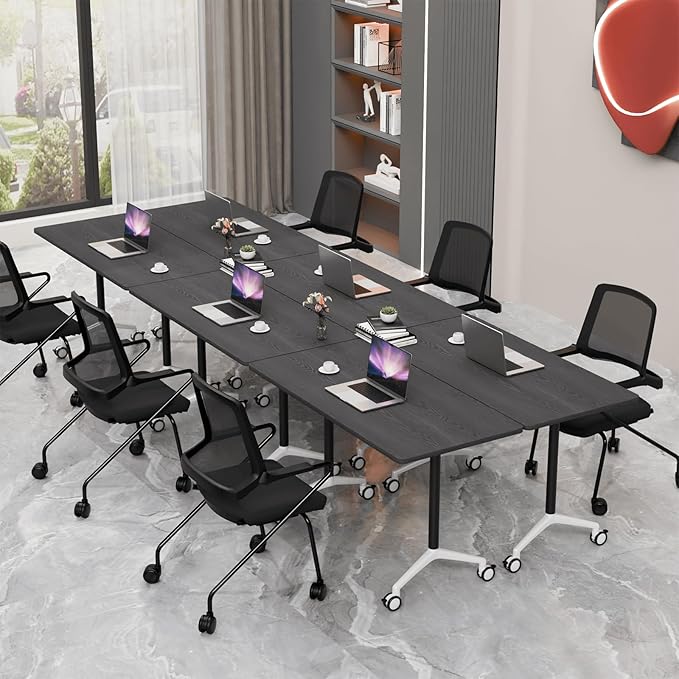 Conference Room Table with Flip-Top Design for Dynamic Meetings, Business Table Computer Desk with Heavy-Duty Frame,Foldable Seminar Meeting Tables for Home Office (4, F, 61IN)