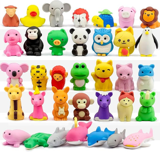 Animal Erasers for Kids, 35 Pcs Pencil Erasers Bulk Mini Animal Erasers Treasure Box Toys for Classroom Prizes School Supplies Party Favors