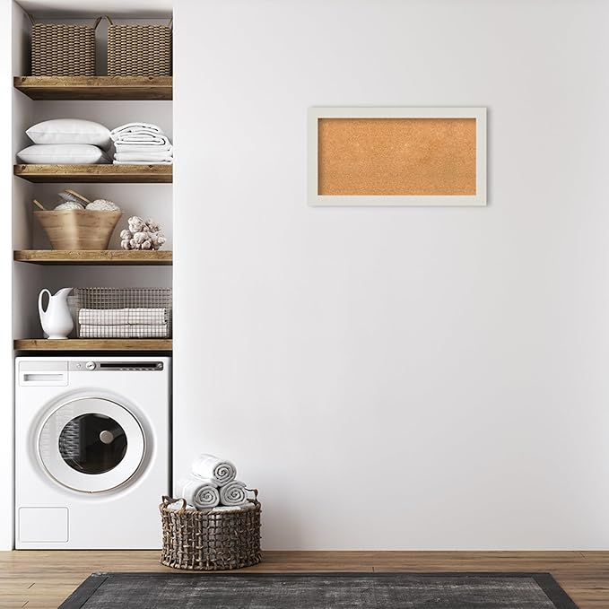 Amanti Art Natural Cork Board for Wall, 19x35 Vision Board with White Frame, Medium Corkboard Office Decor for Home Organization, Country Rustic Corkboard Pinboard to Display Items for Home