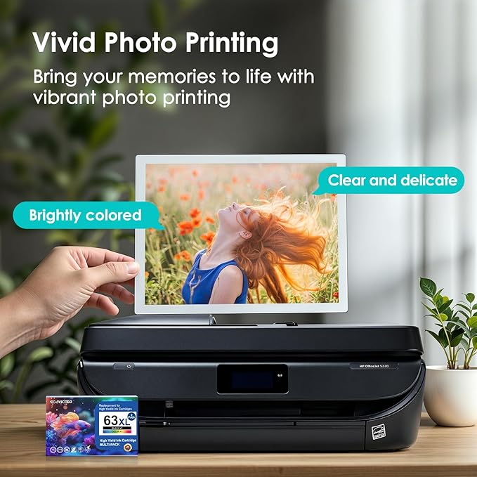 Eco-Friendly Remanufactured Ink Cartridge Replacement for HP 63 63XL HP63 Black and Color Combo 2 Pack for 3830 4650 4652 4655 4520 4512 5255 5258 5252 5200 3833 3630 3632 2132 2130 Printer