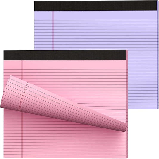 11" x 9.5" Legal Pads College Ruled Notepad 2 Pack Pink & Purple Colored Note Pads 30 Sheets Lined Paper Pads 80 GSM Legal Pad Perforated Writing Pads with Sturdy Back for School, Office, Home