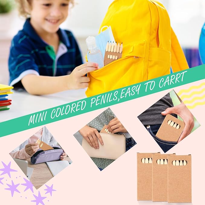Faccito 15 Packs Mini Drawing Colored Pencils for Kids 3.5 Inch Portable Short Fat 6 Different color Pre Sharpened Pencils in Bulk for Children Painting Classroom School Supplies