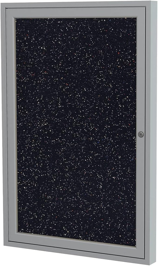 Ghent 36"x30" 1-Door indoor Enclosed Recycled Rubber Bulletin Board, Shatter Resistant, with Lock, Satin Aluminum Frame,Confetti (PA13630TR-CF) ,Made in the USA