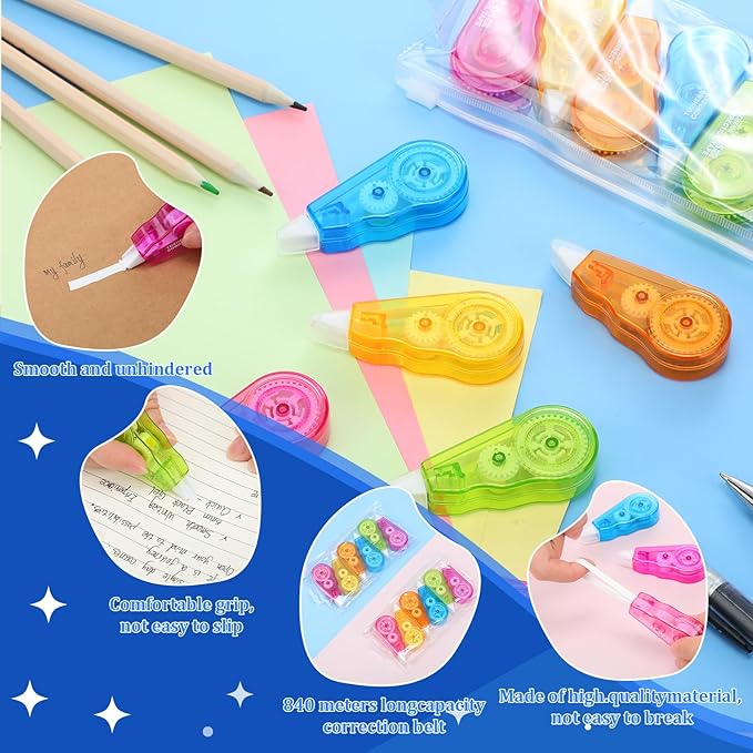 Chivao 210 Pack Mini Correction Tape Bulk Ink Corrector Eraser Tape Set 13.12 ft Cute Aesthetic Colorful Instant Correction Applicator for Office School Student Stationery Supplies, 0.2 x 158 Inch