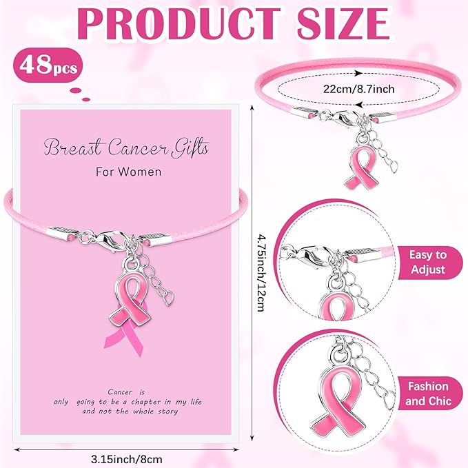 192 pcs Breast Cancer Awareness Items Bulk Pink Cancer Patients Survivor Gifts Include Pink Ribbon Pens Pins Bracelets Organza Bags Cancer Survivor Campaign Supplies for Theme Charity Event