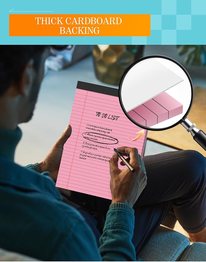 Colored Legal Pads 8.5 x 11, 2 Pack Pink Notebook Paper 8.5 x 11, Colored Note Pads 8.5 x 11 Notepad, Paper Pads 8.5 x 11 Writing Pads, Colored Lined Pads of Paper 8.5 x 11, Wide Ruled, 30 Sheets/Pad