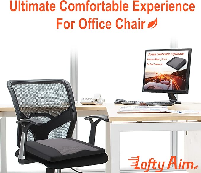 Car Seat Cushion, Comfort Memory Foam Car Cushions for Driving - Sciatica & Lower Back Pain Relief, Driver Seat Pillow for Auto, Office Chair, Wheelchair - Black&Gray