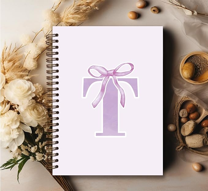 foedor Coquette Trendy Preppy Purple Bow Spiral Notebook,Initial T Journal Personalized Teen Girl Gifts,Monogrammed Gifts for Women Teen Girl,College Ruled Hardcover Spiral Notebook(purple)