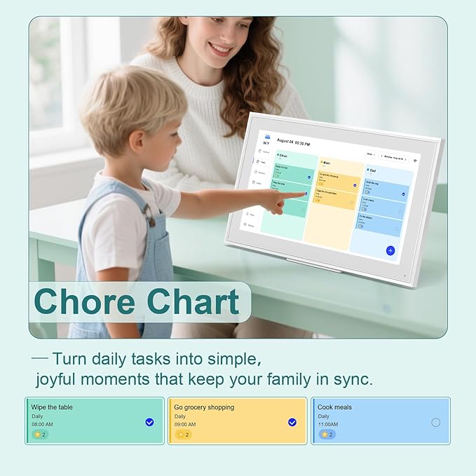 Digital Calendar, 15.6inch Smart WiFi Digital Calendar&Chore Chart, 1920 * 1080 IPS Touch Screen HD Display for Family Schedules, Wall-Mounted, Share Moments Instantly from Anywhere (White, 15.6 inch)
