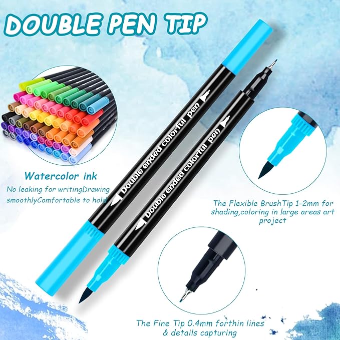60 Colors Dual Markers Brush Pens, Art Markers Colored Pens for Adult Coloring Books, Brush and Fine Point Dual Tip Artist Colored Marker Set for Drawing Adult Coloring Hand Lettering