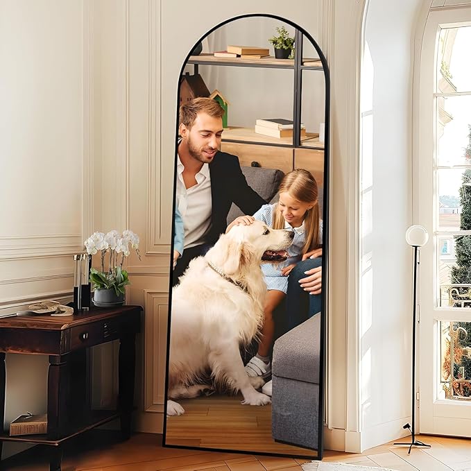 Arched Full Length Mirror with Stand, 57"x20" Free-Standing Leaning Wall-Mounted Mirrors, Elegant Body Mirror for Living Room, Bedroom & Cloakroom, Black