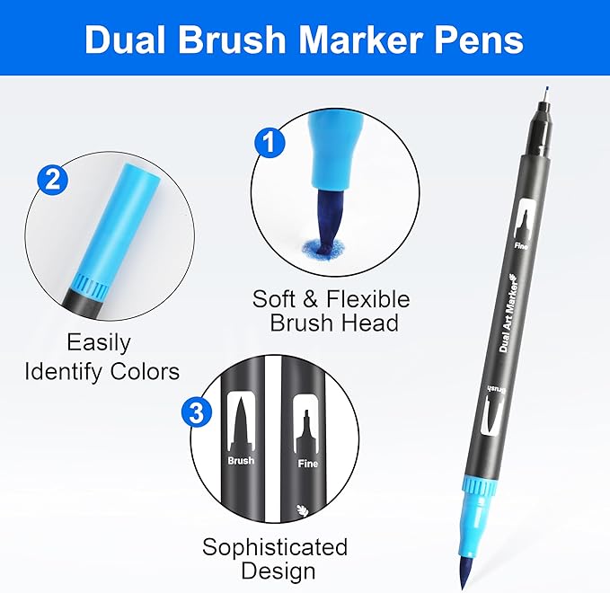 120 Colors Dual Brush Marker Pens, Art Markers with Fine and Brush Tip Coloring Markers for Adults, Marker for Journaling Calligraphy Drawing Sketching Doodling Illustrating