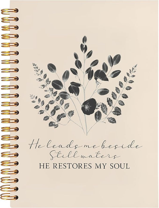 BearCake Christian Notebook Journal, Christian Gifts for Women, PSALM 23:3 He Restores My Soul Prayer Journal for Women, Bible Journaling Neutral Hardcover Spiral Notebook 5.5x8.3