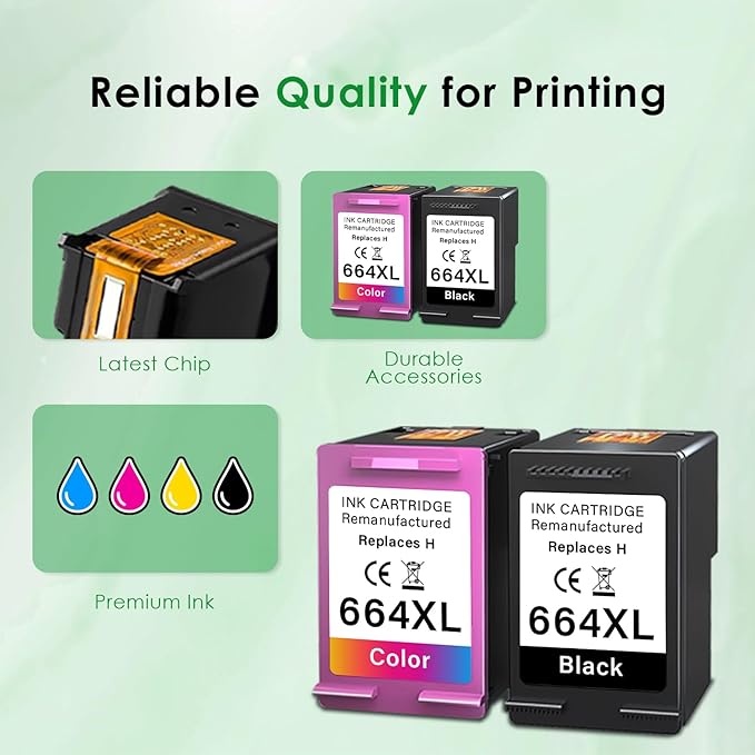 664XL Ink Cartridge Replacement for 664 664XL 664 XL Ink Cartridges Black and Color for DeskJet Ink Advantage 1115 2135 2138 3635 3636 3638 4535 4536 4538 4675 4676 4678 Printer Ink 2 Pack