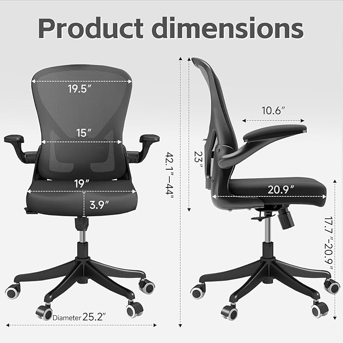 Ergonomic Office Chair with Adjustable Lumbar Support & Flip-Up Armrests - High Back Computer Desk Chair with Thickened Seat Cushion, Rolling Wheels for Home/Office Study Work (01Blcak)