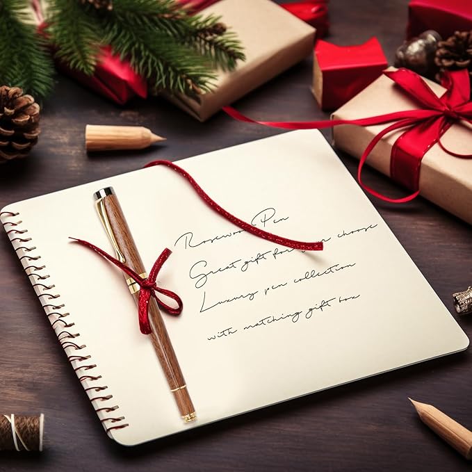 Ayiaren Luxury Walnut Wood Ballpoint Pen Writing Set with 2 Black Ink Refills Fancy Business Office Pens Gift Cool Nice Wooden Gel Pen for Men Women Journaling Executive Calligraphy Rollerball Pen