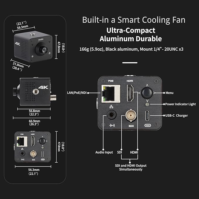 4K Native NDI|HX3 POV Box Camera PoE, Simultaneously HDMI & SDI Output, RTSP/RTMP(s)/SRT, Standalone Live Streaming to YouTube/Facebook/Twitch for Webcast, Meeting, Teaching & Gaming (M12 AF)