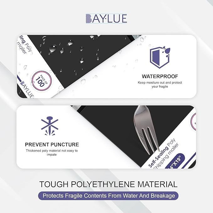 Black Large Poly Mailers 14.5x19 Inch | Strong Adhesive Self-Seal Mailer Bag | Tear, Tamper, Water Resistant Shipping Envelopes | Thick Strong polymailer Bags | Clothing Shipping Bags | 500 Pcs Bulk