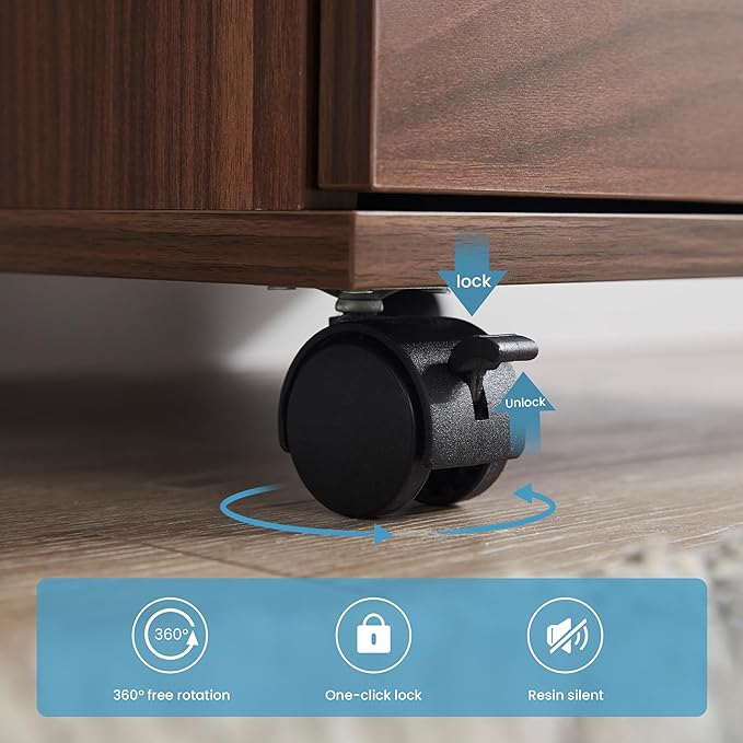 Farini 3-Drawer Under Desk Wooden File Storage Cabinet with Lockable Caster for Home Office,Brown,Required Assembly