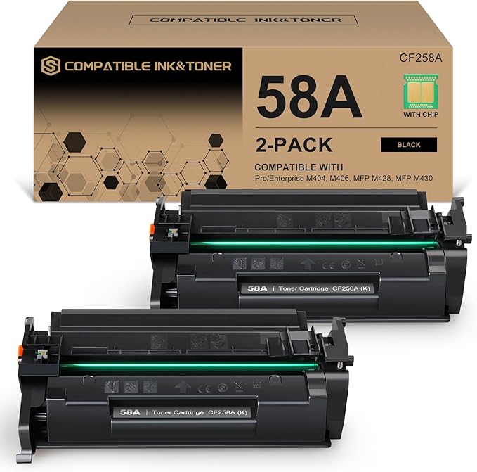 58A CF258A Black Toner Cartridge 2 Pack (with Chip) Works with HP Pro MFP M428dw M428fdw M428fdn M428, Pro M404n M404dn M404dw M404, Enterprise MFP M430f M406dn M430 M406 Series Printer | 58A 58X