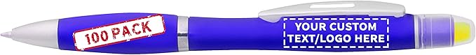 DISCOUNT PROMOS 100 Marathon Gel Highlighter Pens Pack - Customizable Text, Logo - Twist Mechanism, Ballpoint - Blue