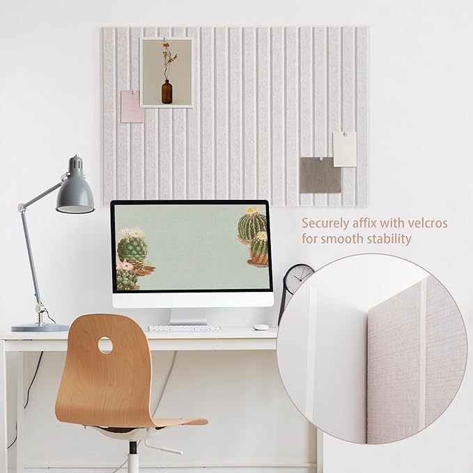 Bulletin Board, 36 x 24 inches Felt Board Decorative Pin Board, 3' x 2' Cork Board Alternative for Wall, Foldable Photo Board with 20 Pushpins - Oatmeal Stripes