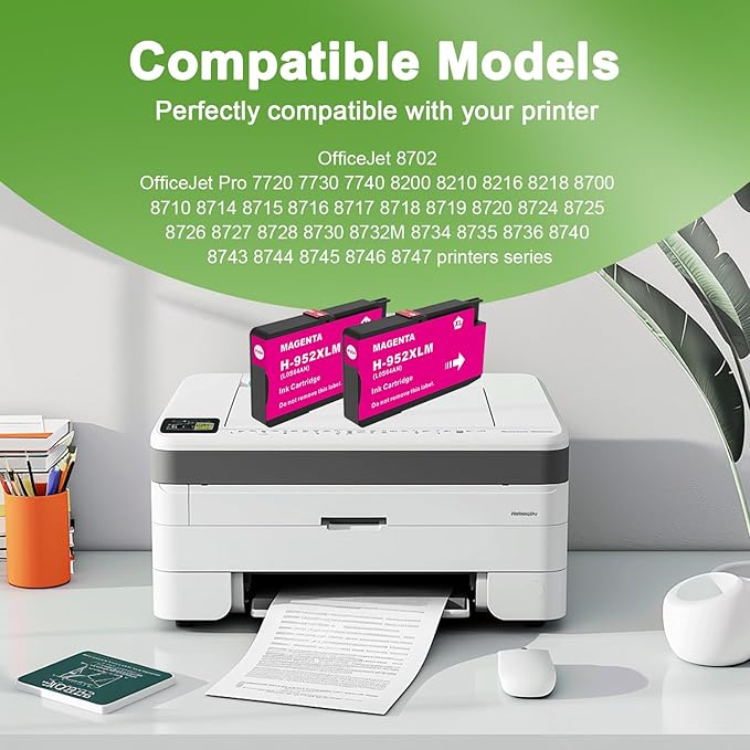 952XL Magenta Ink Cartridges with Upgrade Device Replacement for HP 952XL 952 XL for HP Officejet Pro 7740 8720 8710 8210 8715 8740 8702 8730 8725 Printers (952XL Magenta High-Yield 2 Packs)