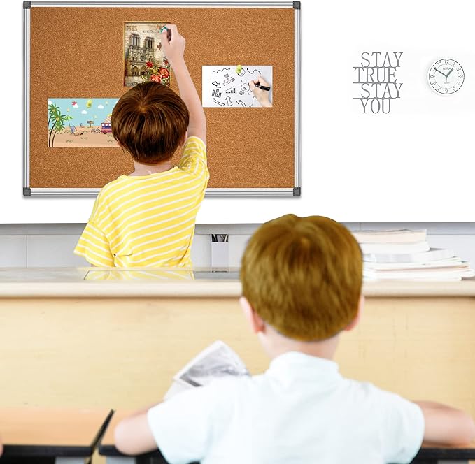 BIBOC 24 x 36 inches Cork Board, Bulletin Board,Felt Board, Pin Board, Notice Board, Memo Board for Homes or Offices, 24 X 36 Inches, Silver Aluminium Frame