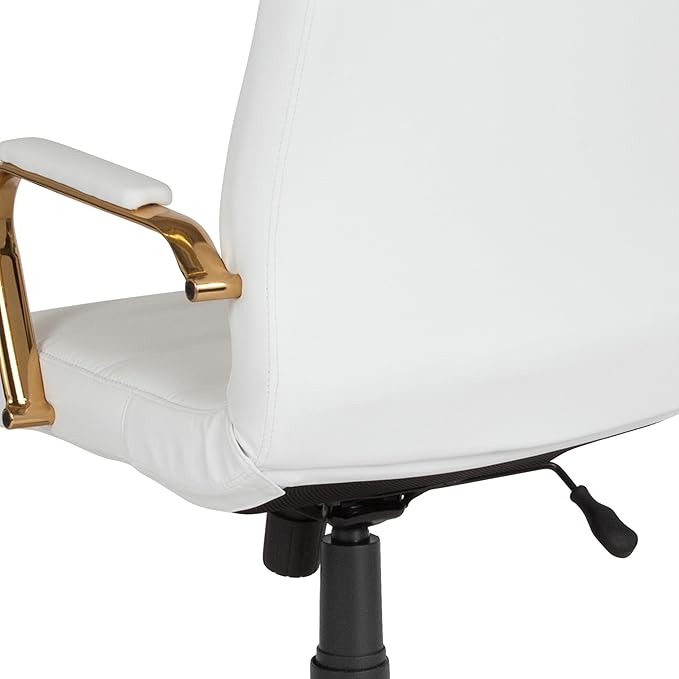 Flash Furniture Whitney Mid-Back Swivel LeatherSoft Desk Chair with Padded Seat and Armrests, Adjustable Height Padded Office Chair, 27"D x 26"W x 43"H, White/Gold