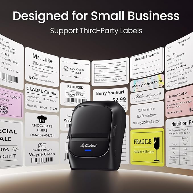 CLABEL 221B Label Maker Machine with Tape, 2 Inch Thermal Label Printer, Portable Bluetooth Sticker Maker Machine Barcode Labeler Compatible with Phone & PC for Small Business Retail Office