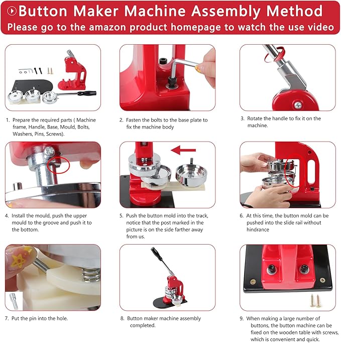 Button Maker Machine Set, Multiple Sizes Button Maker Machine 58+75mm, Push Pull Button Press Machine，Pin Maker Machine with Circle Cutter and Cutting Mat, Come with 200 Button Parts Supplies