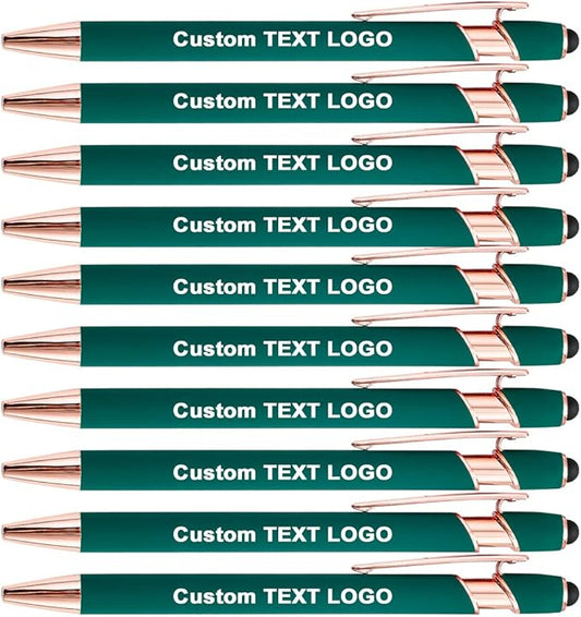 Custom Engraved Ballpoint Pens Bulk, Personalized with Name/Logo, Black or Blue Ink, Smooth Writing for Office, School, Business, Church, Reunion 10 Pcs Green