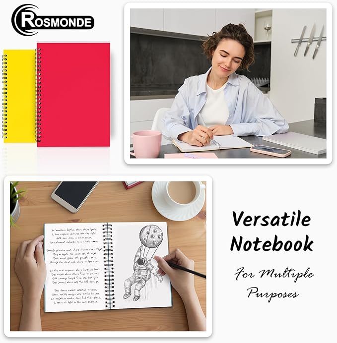 Blank Spiral Notebook, 6 Pack, 5.8 x 8.3, 120 Pages (60 Sheets), 100 GSM Unlined Drawing Notebooks, Assorted A5 Journals, No-Bleed, Sketching, Note Taking, Blank Journals for Office & School