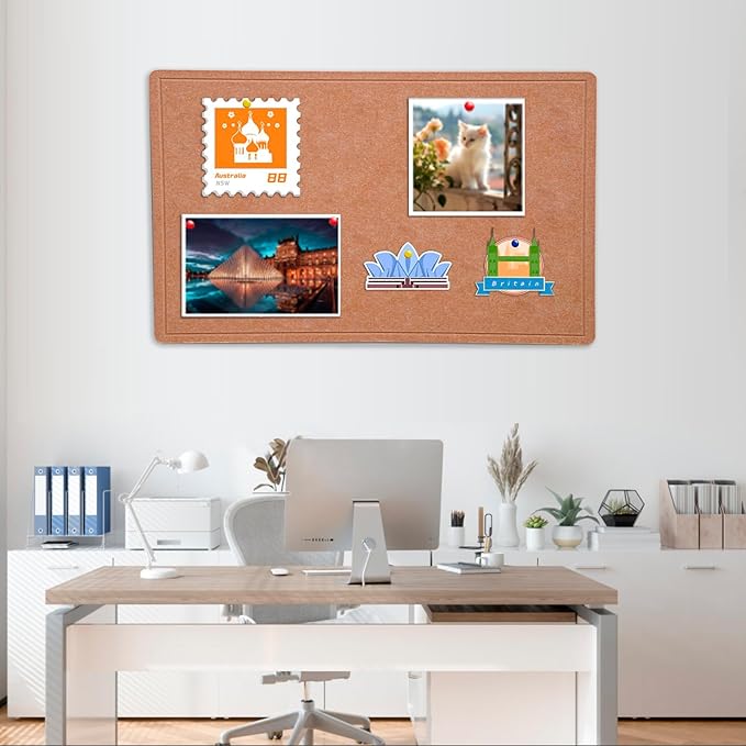 Bulletin Board - 23.5 x 17.5 inches Decorative Felt Pin Board - Cork Board Alternative for Wall - Foldable Photo Board Self-Adhesive Prayer Board with 20 Pushpins - Ginger Yellow