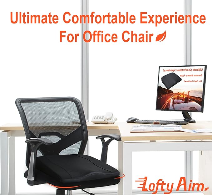 Car Seat Cushion, Comfort Memory Foam Car Cushions for Driving - Sciatica & Lower Back Pain Relief, Driver Seat Pillow for Auto, Office Chair, Wheelchair - Classic Black