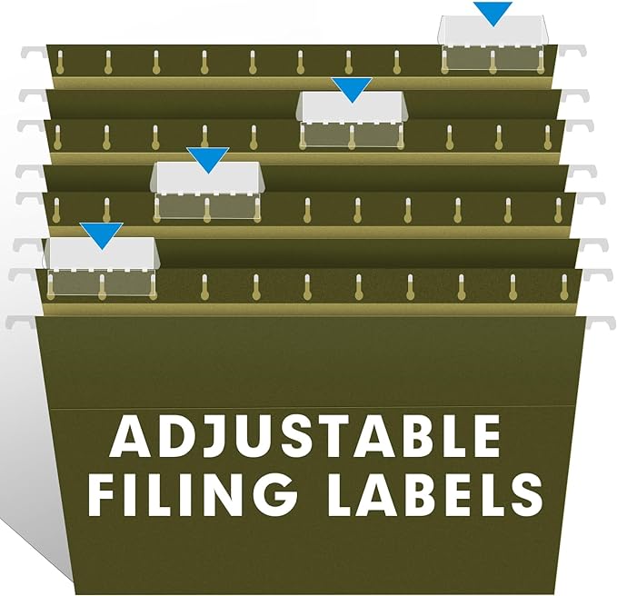 Extra Capacity Hanging File Folders, RAZCC 60 Pack Letter Size Reinforced Hanging Folders with Heavy Duty 1 Inch Expansion for Bulky Files, Filing Cabinet, Adjustable Tabs, Green