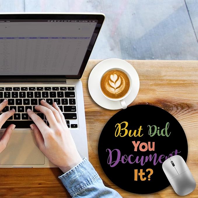 Funny Work Mouse Pad, Small Round Mouse Pads for Desk, Mini Travel Mousepad for Wireless Computer Laptop, Office Desk Accessories, But Did You Document It, 8.6 x 8.6 inch