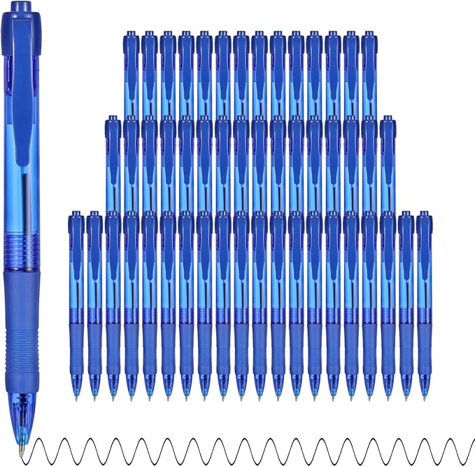 deegtran Pens Bulk, 50 Pack No Bleed Blue Ink Click Pens with Soft Grip, Wholesale Retractable Ballpoint Pens for Office School, Medium Point Smooth 1.0MM