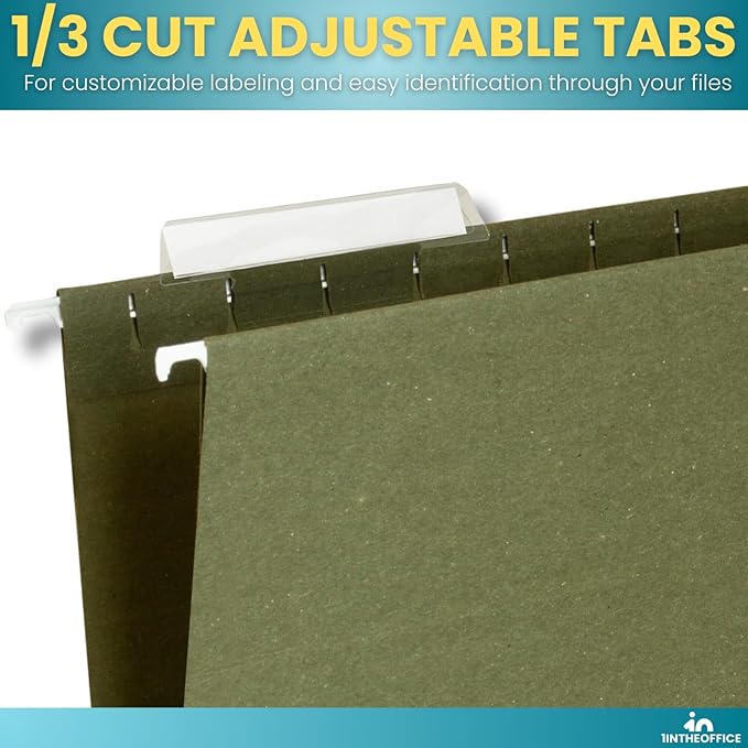 1InTheOffice Green Hanging File Folders Letter Size, Hanging Organizer File Folders, Green Hanging Folders, 1/3 Tabs, 11 pt, 50 Pack