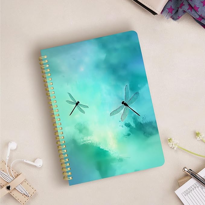 Cute Spiral Notebook journal B5 Aesthetic Pretty Design for Women Girls Kawaii with Pocket, 10 x 7.2 inch, Lined, Dragonfly