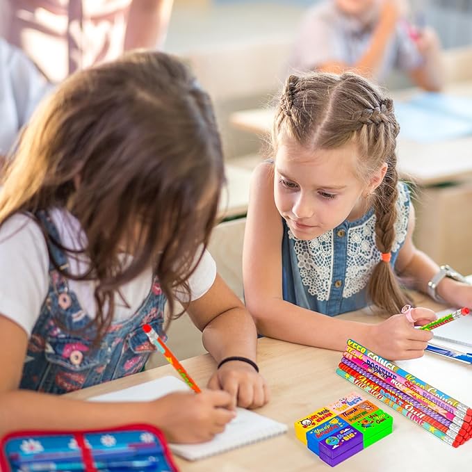 Cinrobiye 100 Pcs Inspirational Pencils with Erasers for Kids，Motivational Pencil Erasers Bulk Back to School Gifts Supplies Party Favor Goody Bag Fillers for Students Classroom Teacher Prizes Reward